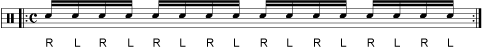 Example 1. Right hand lead single stroke roll