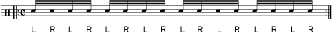 Example 1. Left hand lead single stroke roll