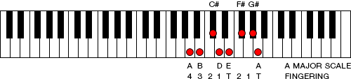 Figure 1. Left hand fingering for an A major scale