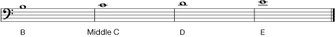 Figure 9. The notes above the stave in the bass clef