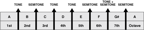 Figure 11. Notes and intervals of A minor harmonic